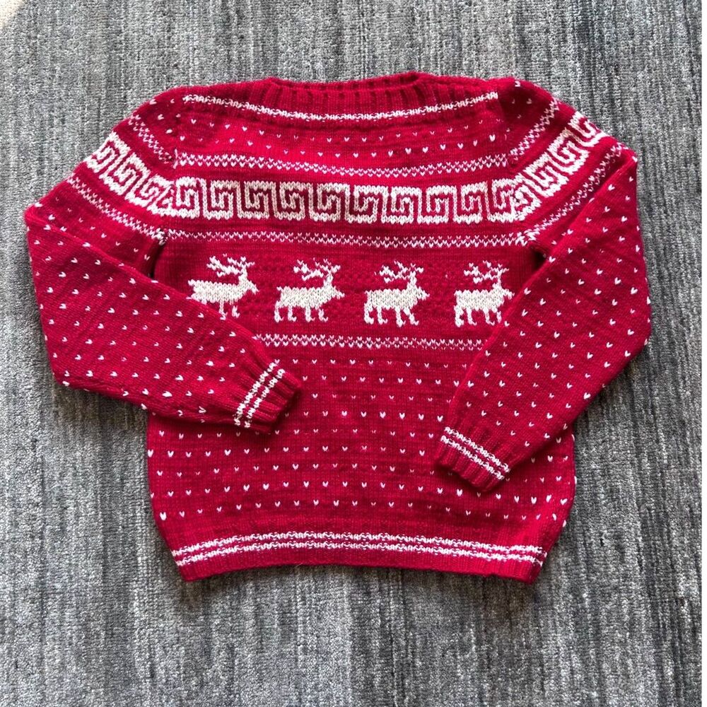 Handknit Wool Nordic Reindeer Sweater L